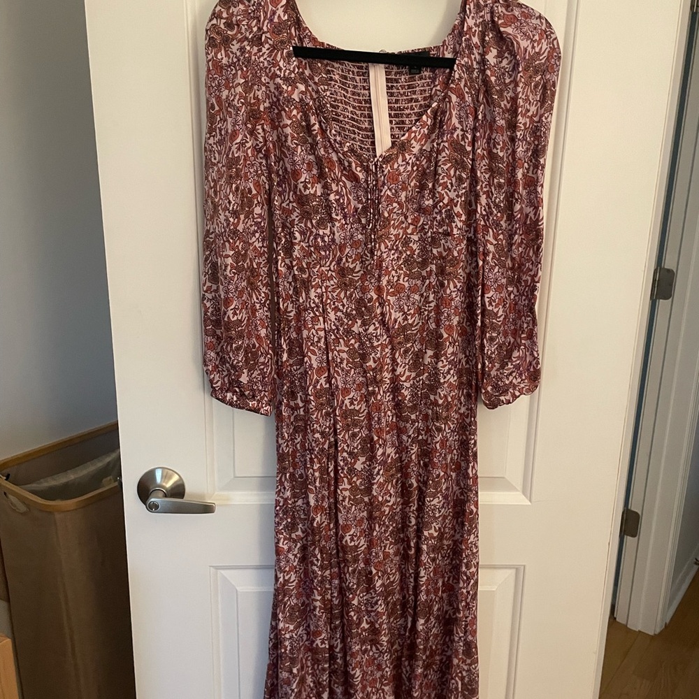 J. Crew Long Sleeve Floral Dress in Pink and White